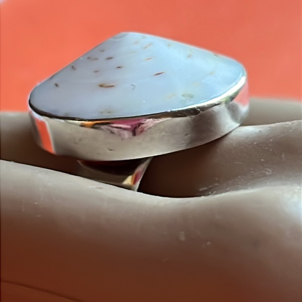 Large Vintage Solid Sterling Silver Shell Or Ston… - image 2